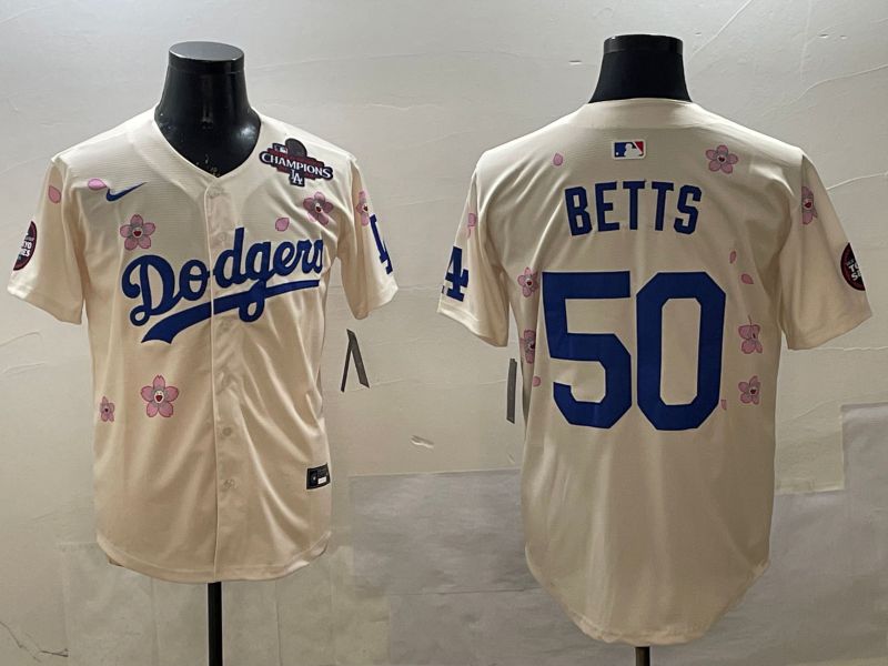 Men Los Angeles Dodgers #50 Betts Cream Sakura Edition 2025 Nike MLB Jersey style 8->los angeles dodgers->MLB Jersey